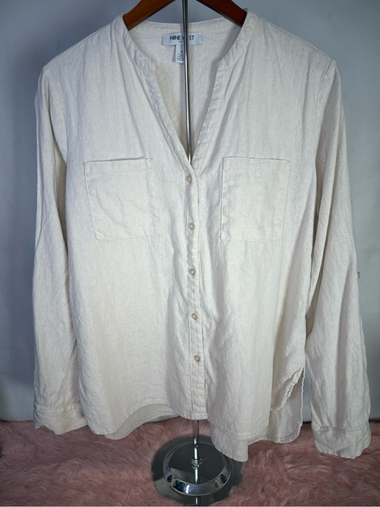 Nine West Tops - Nine West Cream Button-Up Linen Blouse Size M